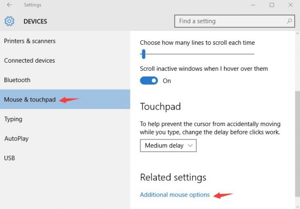device settings tab missing mouse properties